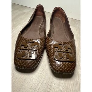 Tory Burch Brown Snake Georgia Embossed‎ Leather Ballet Flats Women Size 5.5